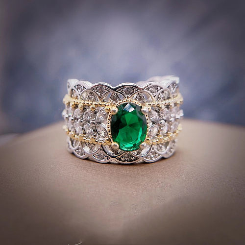 Offener Ring im Vintage-Stil mit ovalem Kupfer-Inlay und künstlichen Edelsteinen