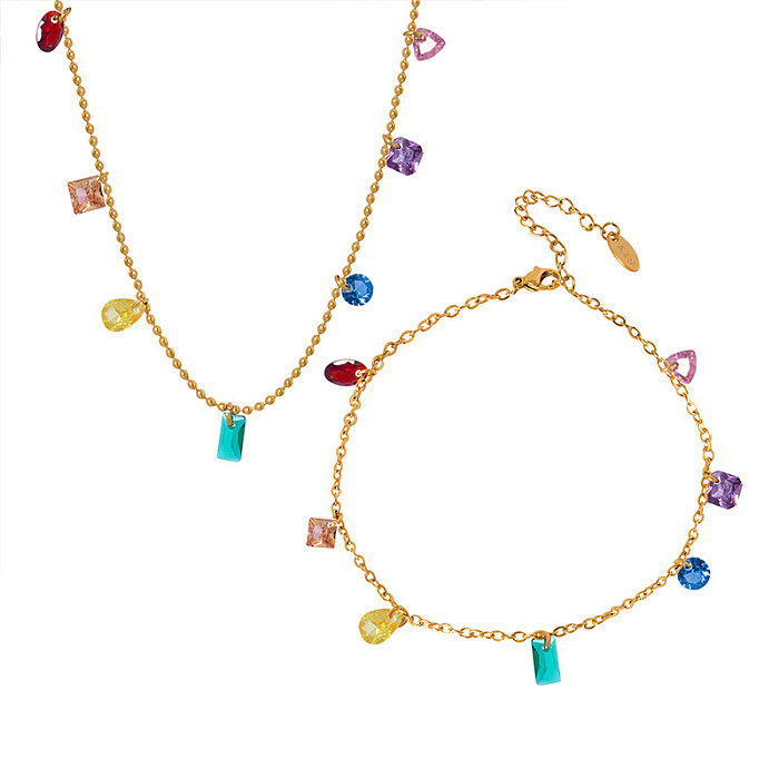 Collier de bracelets de placage de Zircon en acier titane multicolore de style simple