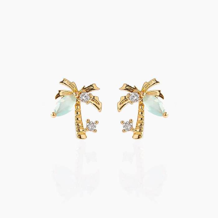 Beach Coconut Tree Earrings Copper Plated 18K Real Gold Earrings