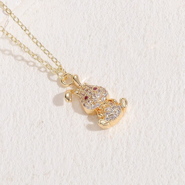 Classic Style Rabbit Copper 14K Gold Plated Zircon Necklace In Bulk