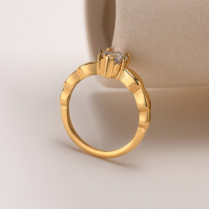 Fashion Heart Shape Titanium Steel Plating Zircon Rings