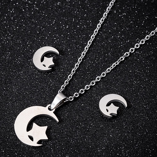 Fashion Star Moon Stainless Steel Jewelry Set 2 Pieces