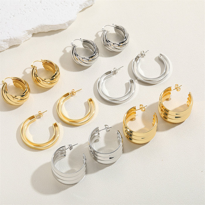 1 Pair Exaggerated Simple Style Commute Twist Polishing Plating Copper 14K Gold Plated White Gold Plated Hoop Earrings