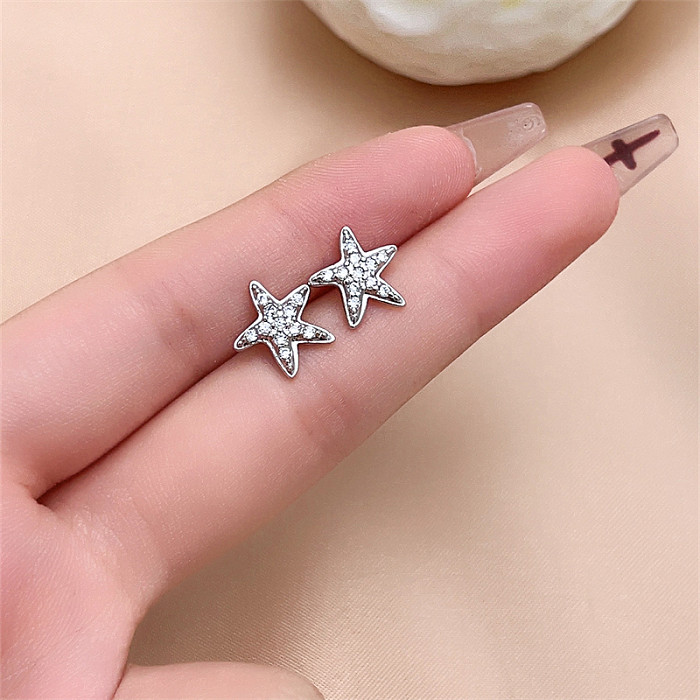 1 Pair IG Style Simple Style Star Plating Inlay Copper Zircon White Gold Plated Ear Studs