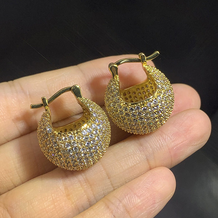 Hip-Hop Ball Copper Plating Inlay Zircon Earrings 1 Pair