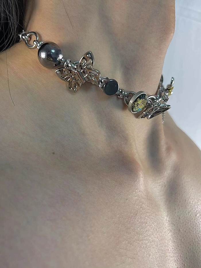 Punk-Schmetterlings-Kupfer-Inlay-Halsband mit künstlichen Edelsteinen