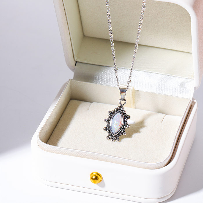 Retro Devil'S Eye Titanium Steel Copper Plating Inlay Opal 18K Gold Plated Pendant Necklace