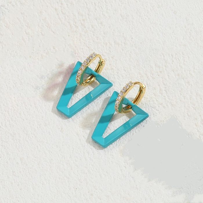 1 paire de boucles d'oreilles pendantes de Style classique, Streetwear, incrustation géométrique en cuivre et Zircon plaqué or 14 carats