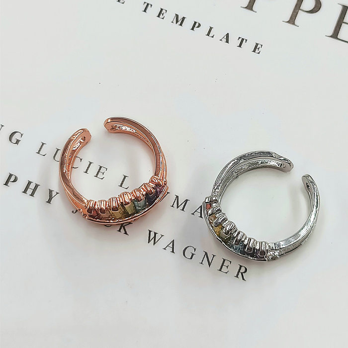 Elegant Crown Copper Inlay Zircon Open Rings
