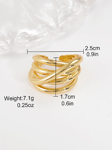Casual Simple Style Cross Lines Copper Irregular Plating Hollow Out 18K Gold Plated Open Ring