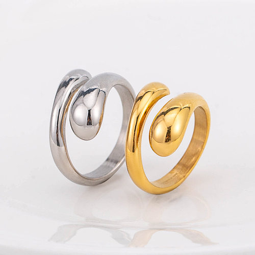 Simple Style Water Droplets Titanium Steel Plating Open Ring 1 Piece