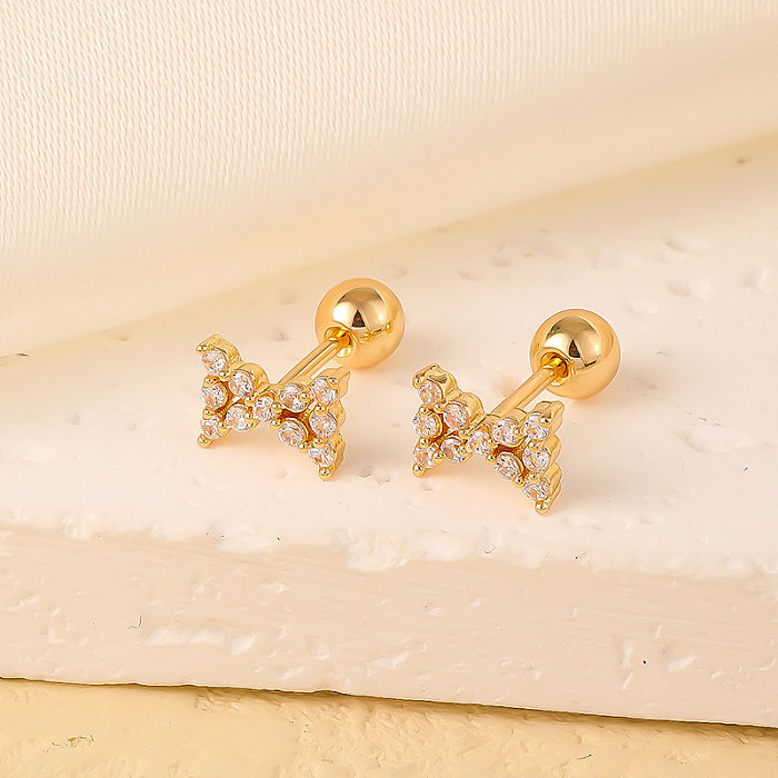 1 Pair Elegant Sweet Swan Flower Butterfly Plating Inlay Copper Zircon Gold Plated Ear Studs