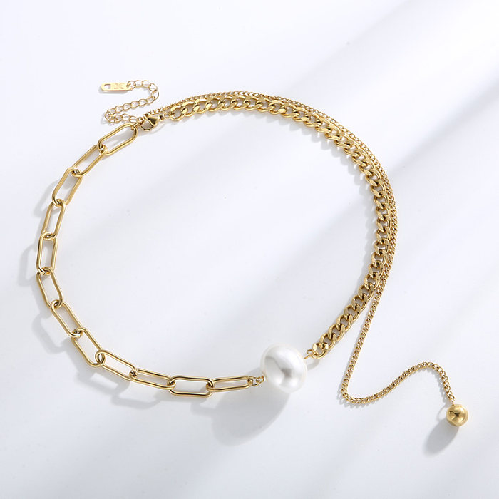 Elegante herzförmige Süßwasserperlen-Armband-Halskette mit Titanstahlbeschichtung