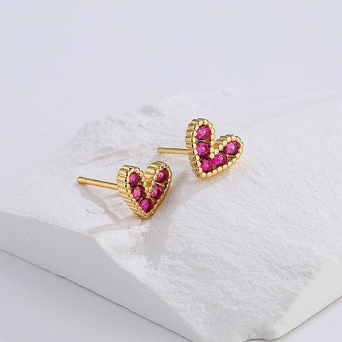 Fashion Copper 18K Gold Heart-Shaped Zircon Stud Earrings