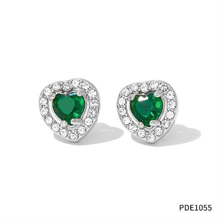 Collar de pulseras de anillos de circón con incrustaciones de acero de titanio de acero inoxidable con forma de corazón de estilo clásico