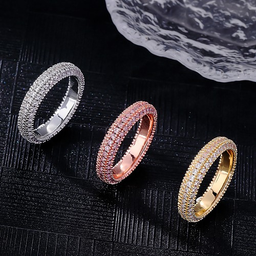 Einfache Streetwear-Ringe mit geometrischem Kupfer-Inlay und Zirkon