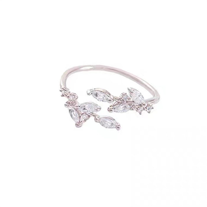 Simple Style Leaf Copper Inlay Zircon Rings