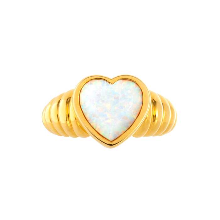 IG Style Heart Shape Butterfly Copper Plating Inlay Artificial Gemstones 14K Gold Plated Rings