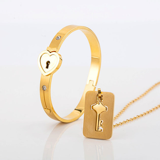 Fashion Key Lock Titanium Steel Plating Bracelets Necklace 1 Set