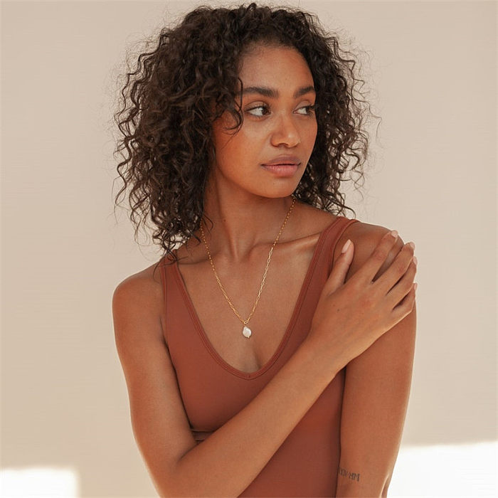 Fashion Pearl Paper Clip Necklace Simple Copper Plated 14K Gold Necklace