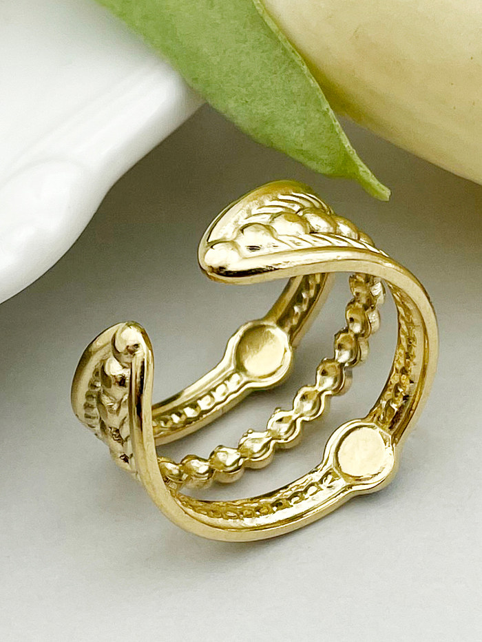 Offener Ring im modernen Urlaubsstil, gestreift, aus Edelstahl, mit geschichteter Metallbeschichtung, künstlichen Edelsteinen, vergoldet