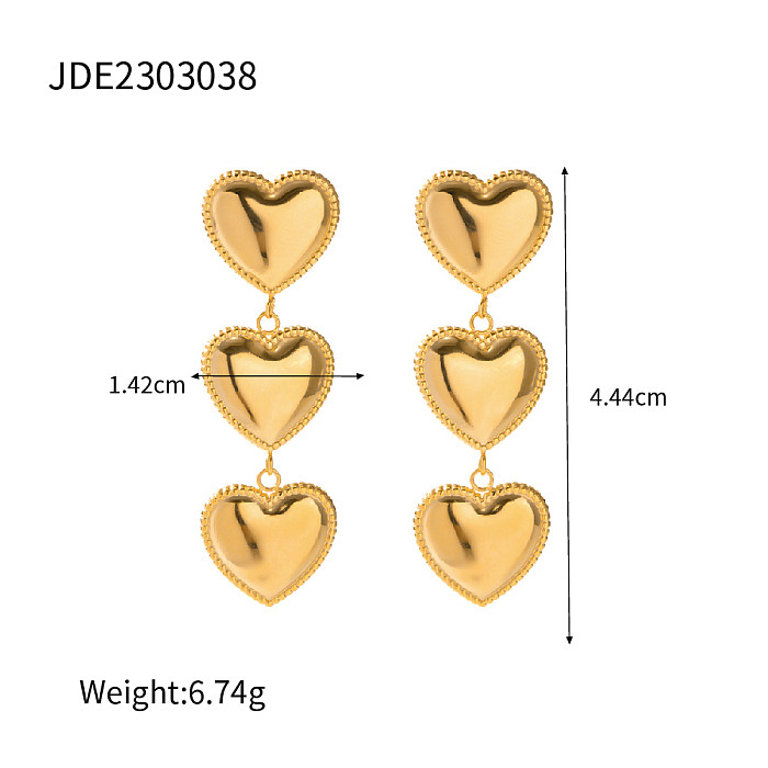 Collar de pendientes chapado en oro de 18 quilates con revestimiento de acero inoxidable en forma de corazón estilo IG
