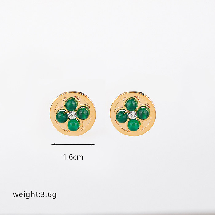 1 Pair Elegant Commute Round Heart Shape Plating Inlay Copper Agate Zircon 18K Gold Plated Ear Studs