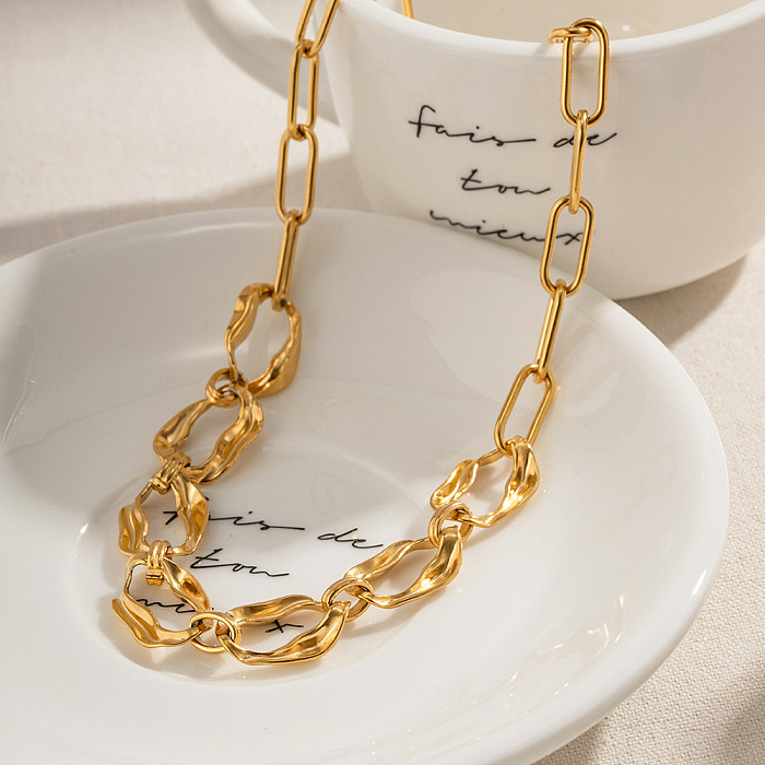 IG Style unregelmäßige ovale Halskette mit 18 Karat vergoldetem Edelstahl