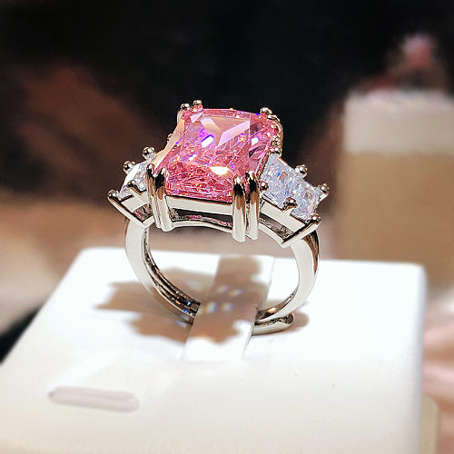 Luxurious Shiny Rectangle Copper Inlay Zircon Rings