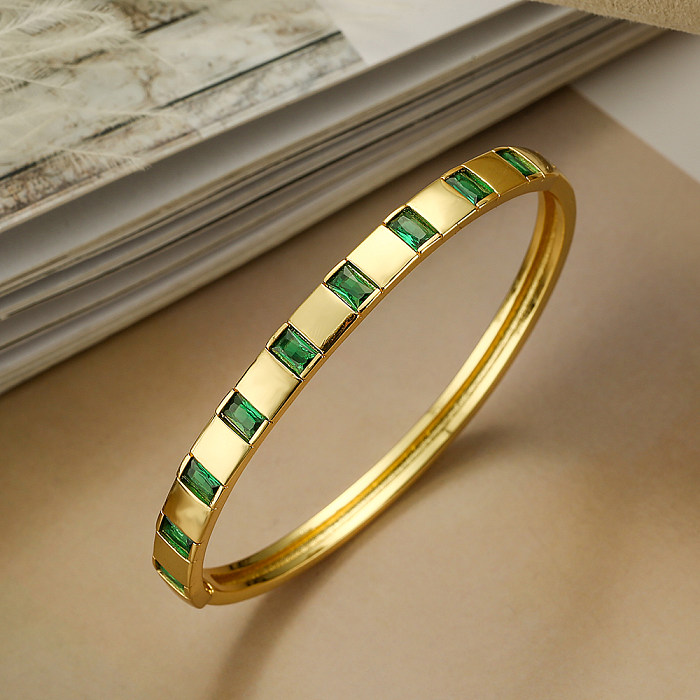 Modern Style Square Copper Plating Inlay Zircon 18K Gold Plated Bangle