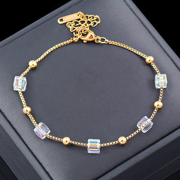 Retro Geometric Titanium Steel Inlay Crystal Women'S Bracelets Necklace