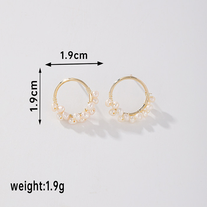 1 Pair Elegant Round Plating Inlay Copper Freshwater Pearl Zircon 18K Gold Plated Ear Studs