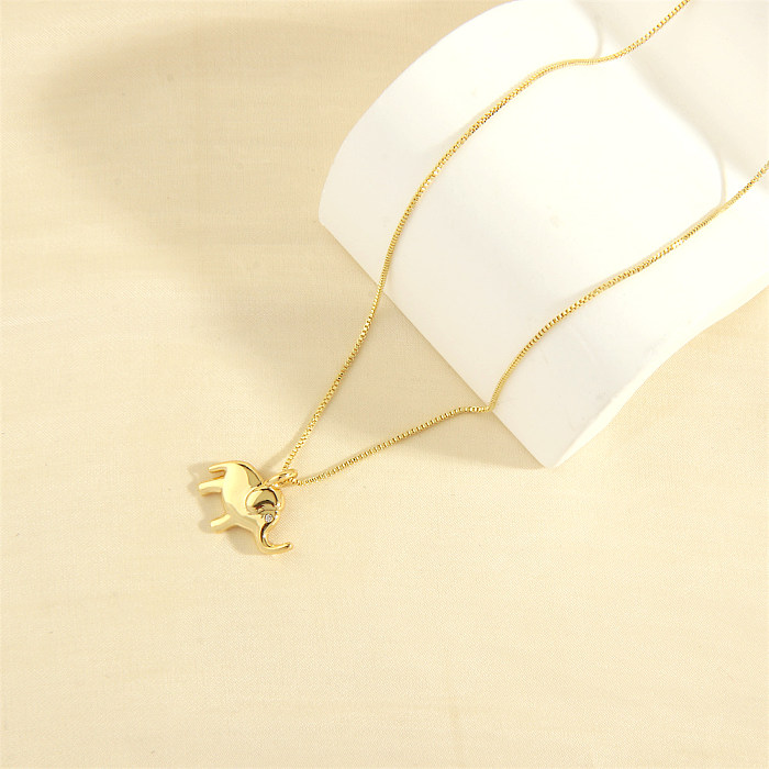 Elegante estilo simples streetwear elefante cobre 18K banhado a ouro zircão pingente colar a granel