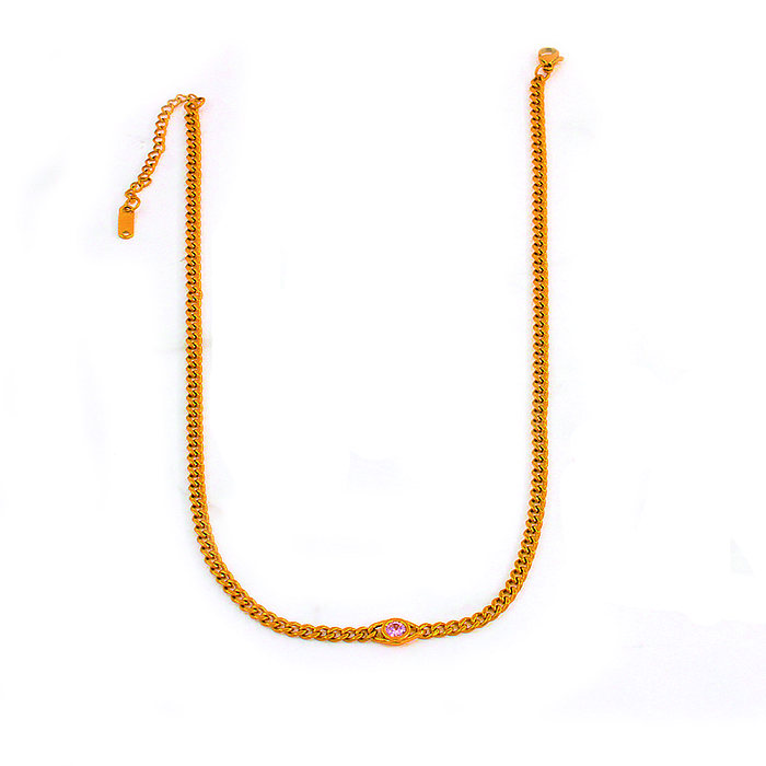 Schlichter Stil, runde Halskette mit Edelstahl-Beschichtung und Zirkon-18-Karat-Vergoldung