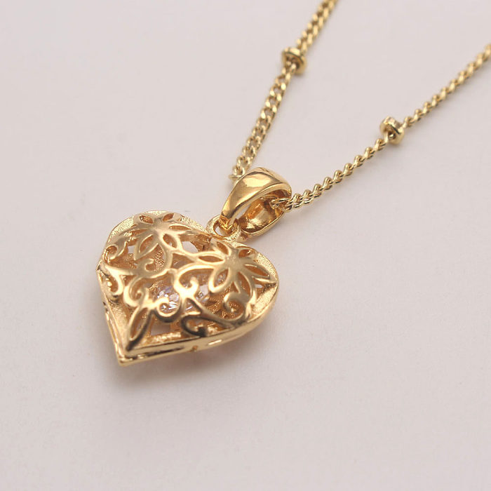 Ensemble de bijoux plaqué or Zircon, Style Simple, en forme de cœur, incrustation de cuivre, Style IG