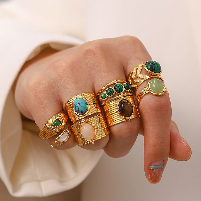 Fashion Geometric Stainless Steel Irregular Artificial Gemstones Rings