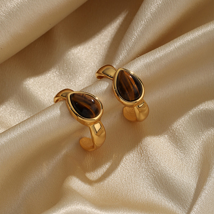 1 Pair Elegant Retro C Shape Plating Inlay Copper Opal 18K Gold Plated Ear Studs