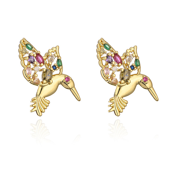 Fashion Spider Bird Copper Gold Plated Zircon Ear Studs 1 Pair