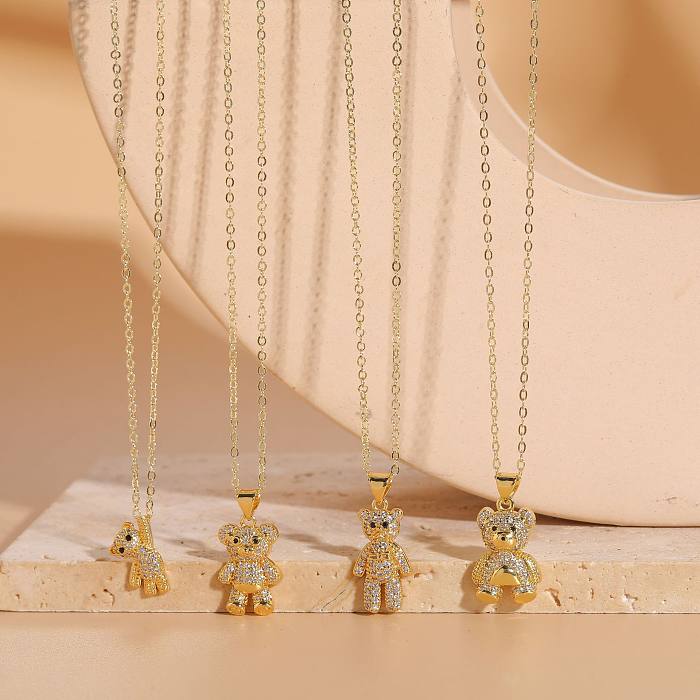 Niedliche, luxuriöse Streetwear-Halskette „Kleiner Bär“ aus Messing mit 14 Karat vergoldetem Zirkon-Anhänger in großen Mengen