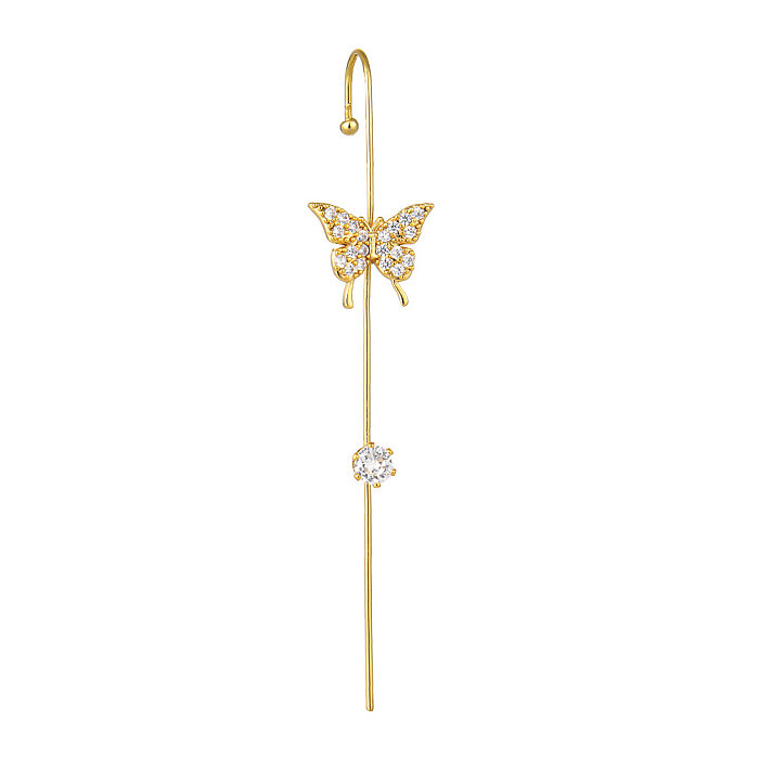 Cross-Border Creative Piercing Jewelry Earrings Copper Inlaid Zircon Gold-Plated Earrings Around Auricle Slash Ear Hanging