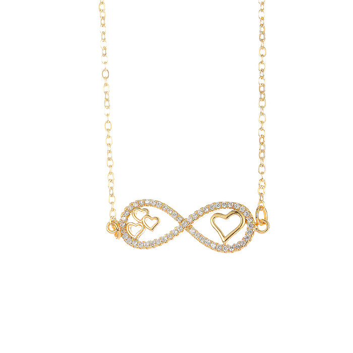 1 Piece Fashion Infinity Heart Shape Copper Plating Hollow Out Inlay Zircon Necklace