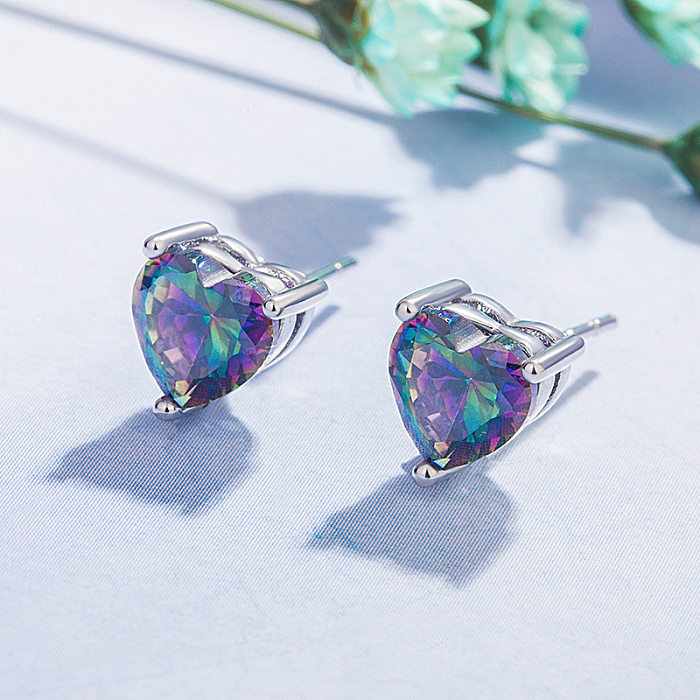 Heart-shaped Opal Earrings European And American Colorful Stone Zircon Earrings