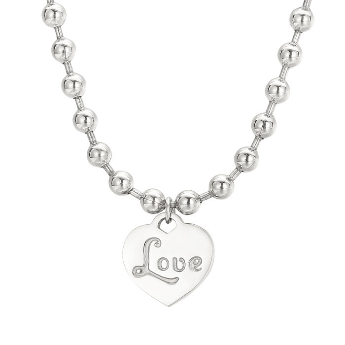 Collier de bracelets de placage en acier titane en forme de coeur d'amour brillant de style simple