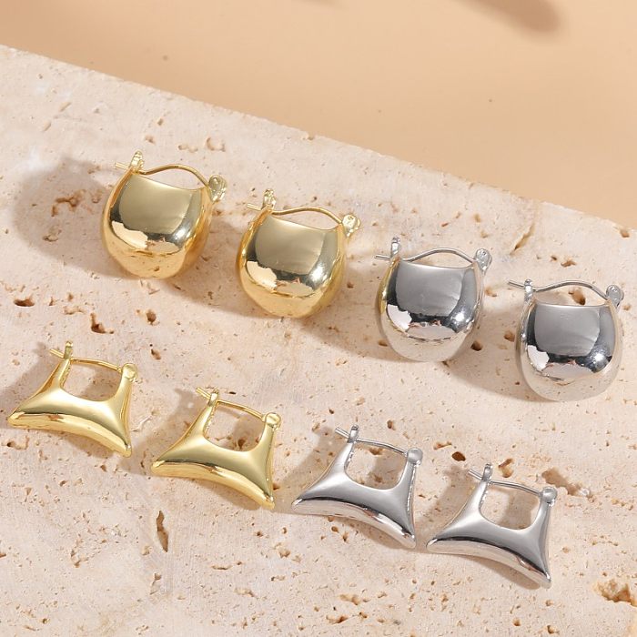 1 paire de boucles d'oreilles en cuivre plaqué or 14 carats, Style Simple, couleur unie