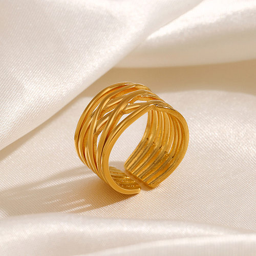 Classic Style Solid Color Stainless Steel 18K Gold Plated Open Ring In Bulk
