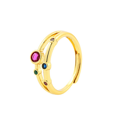 Luxuriöser, glänzender, runder, verkupferter, offener Zirkon-Inlay-Ring mit 18-Karat-Vergoldung
