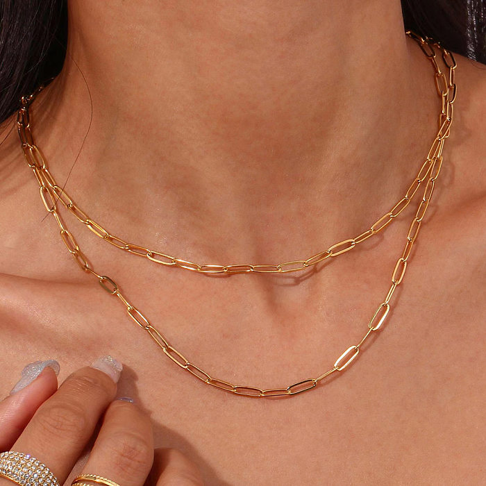 Atacado estilo simples cor sólida aço inoxidável 18K banhado a ouro pulseiras colar