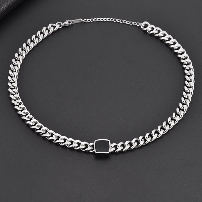 Hip-Hop Exaggerated Square Titanium Steel Plating Bracelets Necklace