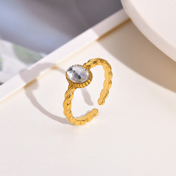 Fashion Oval Stainless Steel Inlay Zircon Rings 1 Piece