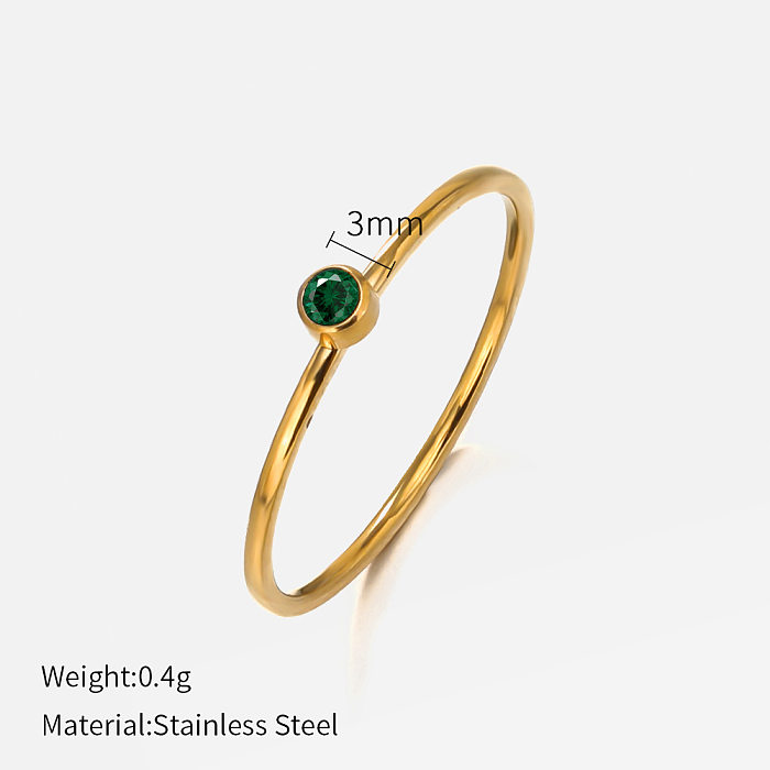 Simple Style Round Stainless Steel Plating Rhinestones Rings